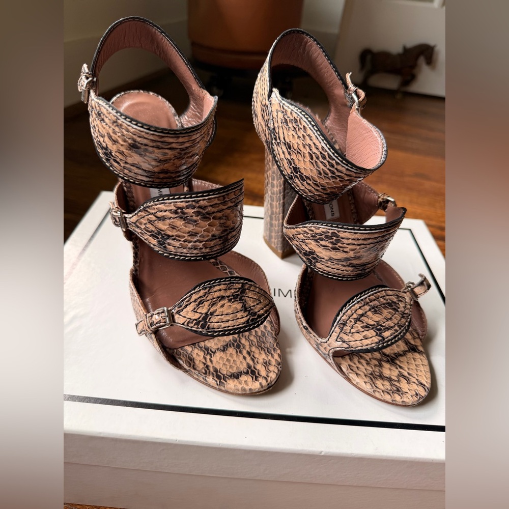 Tabitha Simmons Snake-Print Block Heel Sandals